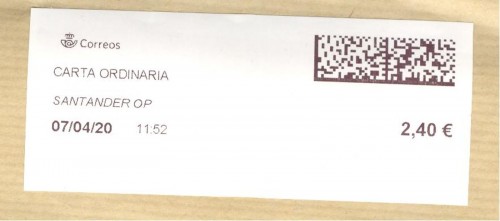 Etiqueta térmica digital. Nuevo Correos. Santander OP. Carta ordinaria. 2020-04-07. 11.52. 4,1x10. 2,40 euros. Baja.jpg