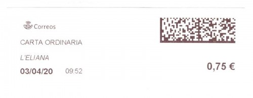 Etiqueta térmica digital. Nuevo Correos. L'Eliana. Carta ordinaria. 2020-04-03. 09.52. 4,1x10. 0,75 euros. Baja.jpg
