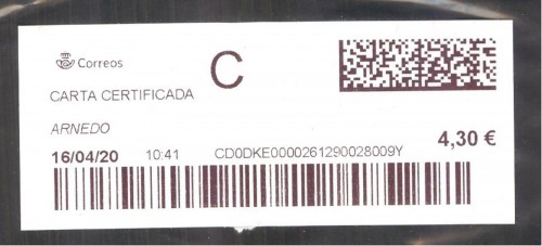 Etiqueta térmica digital. Nuevo Correos. Arnedo. Carta certificada. 2020-04-16. 10.41. 4,1x10. 4,30 euros. Baja.jpg