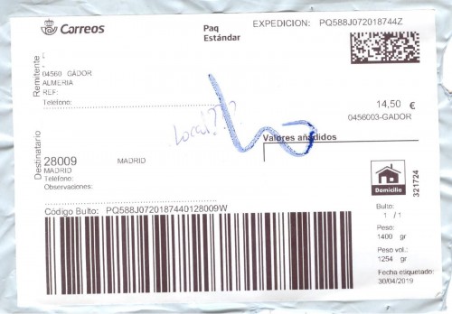 Etiqueta Grande. Nuevo Correos. Paq Estándar. 0456003-Gador. 321724. Domicilio. 14,50. 10x14,7. 2020-04-30. Baja.jpg