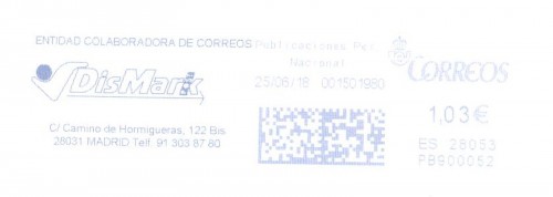 Franqueo digital. Azul. PB900052. 28053. Publicaciones Per. Nacional. 2018-06-25. Baja.jpg