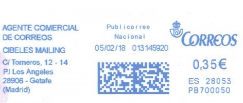 Franqueo digital. Azul. PB700050. 28053. Publicorreo Nacional. 2018-02-05. Baja.jpg