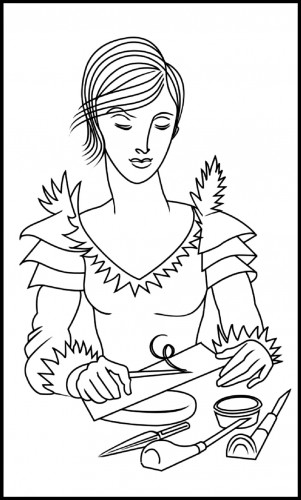 Autorretrato de Elsa Catelin partiendo de la inspiración de Albert Decaris en el sello de 1984