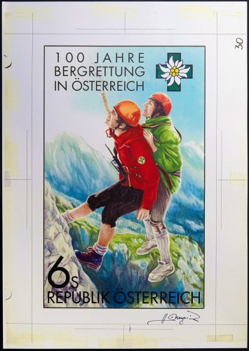 Diseño original de Hannes Margreiter para el sello austríaco de 1996 que grabó Kurt Leitgeb; 32 x 20 cm