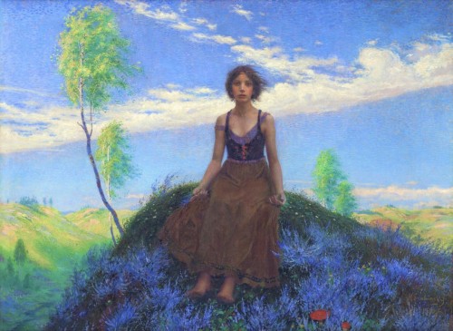 Esta es una de las pinturas más populares y emblemáticas de Max Švabinský, “Tierra pobre” (Chudý kraj, 1900); óleo sobre lienzo, 246 x 179 cm