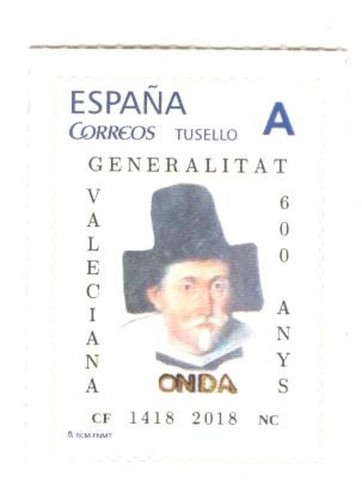 Sello personalizado. Onda. 2018. XXV EXFILNUCOL. 600 Anys Generalitat Valenciana. Baja.jpg