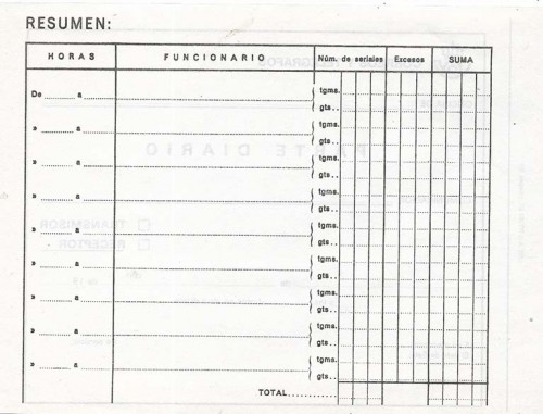 Reverso comun del impreso de Parte Diario