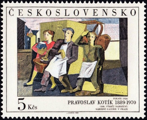 Checoslovaquia, 1989, Arte. Pravoslav Kotík, “Los panaderos”. Sello diseñado y grabado por Josef Herčík. Calcografía