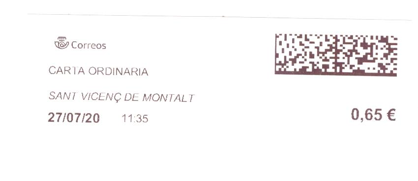 Etiqueta térmica digital. Nuevo Correos. Sant Vicenç de Montal. Carta ordinaria. 2020-08-27. 11.35. 4,1x10. 0,65 euros.jpg