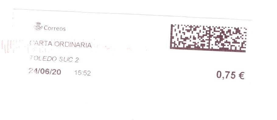 Etiqueta térmica digital. Nuevo Correos. Toledo Suc 2. Carta ordinaria. 2020-06-24. 15.52. 4,2x10. 0,75 euros.jpg