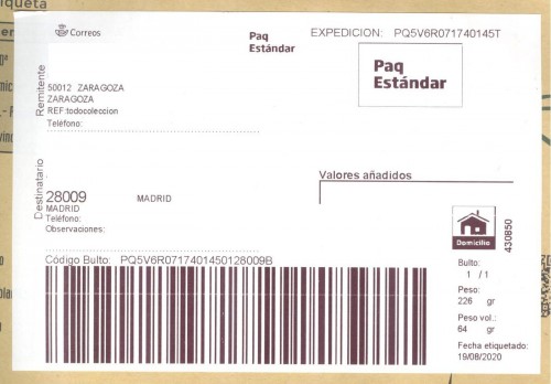 Etiqueta Grande. Nuevo Correos. Paq Estándar. No indica (Zaragoza, sin precisar). 430850. Domicilio. Sin franqueo. 10x14,7. 2020-08-19.jpg