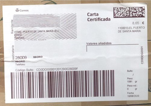 Etiqueta Grande. Nuevo Correos. Carta certificada. 1100013-El Puerto de Santa María. Inicio código. 8,65. 10x14,8. 2020-08-18.jpg