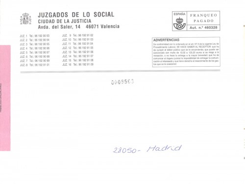 Franqueo Pagado. 460328. Valencia. Juzgados de lo Social. Baja.jpg