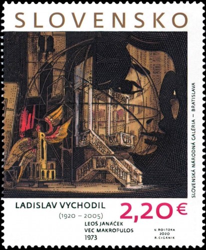 Eslovaquia, 2020, Arte. Ladislav Vychodil, &quot;Leoš Janáček: El caso Makropulos”. Sello diseñado por Vladislav Rostoka y grabado por Rudolf Cigánik. Impresión mixta en calcografía y offset