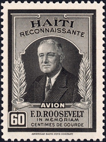 Haití, 1946, Correo Aéreo; Franklin D. Roosevelt. Retrato grabado por William F. Ford; marco grabado por Charles H. Milks. Calcografía