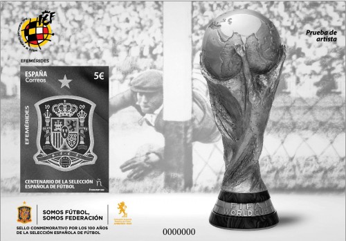 2020-09-16. Efemérides. Centenario de la Selección española de Fútbol. Prueba de artista. Boceto. Sin sello cromático rojo. Baja.jpg