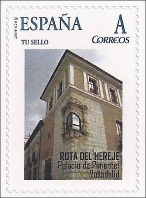 Sello personalizado. Valladolid. 2011. Exfilna 2011. Ruta del Hereje. Reedición. 01. Palacio Pimentel.jpg
