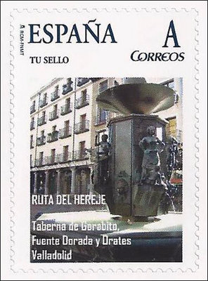 Sello personalizado. Valladolid. 2011. Exfilna 2011. Ruta del Hereje. Reedición. 08. Taberna de Garabito.jpg
