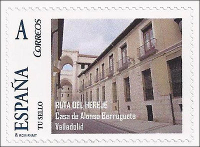 Sello personalizado. Valladolid. 2011. Exfilna 2011. Ruta del Hereje. Reedición. 07. Casa de Alonso Berruguete.jpg