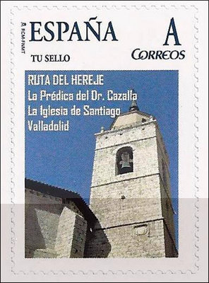 Sello personalizado. Valladolid. 2011. Exfilna 2011. Ruta del Hereje. Reedición. 10. Iglesia Santiago.jpg