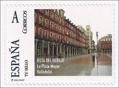 Sello personalizado. Valladolid. 2011. Exfilna 2011. Ruta del Hereje. Reedición. 09. La Plaza Mayor.jpg