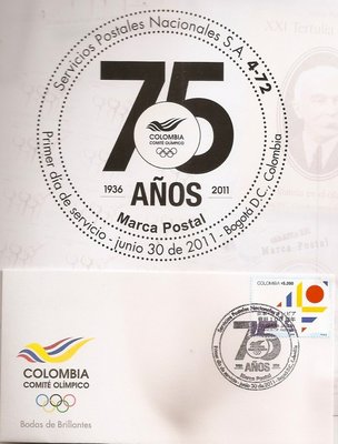 Marca Postal. 75 años Comité Olímpico Colombiano3.jpg