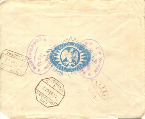 Ambulante. Zaragoza-Bilbao. 1. Certificado. 1922-11-15. Sobre. Reverso.jpg