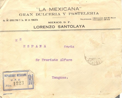 Ambulante. Zaragoza-Bilbao. 1. Certificado. 1922-11-15. Sobre. Anverso.jpg