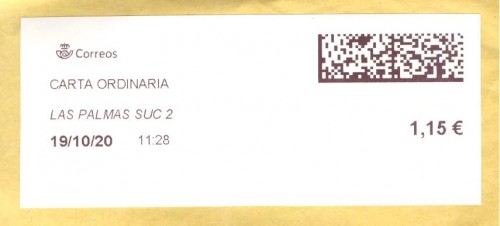 Etiqueta térmica digital. Nuevo Correos. Las Palmas Suc 2. Carta ordinaria. 2020-10-19. 11.28. 4,1x10. 1,15 euros.jpg