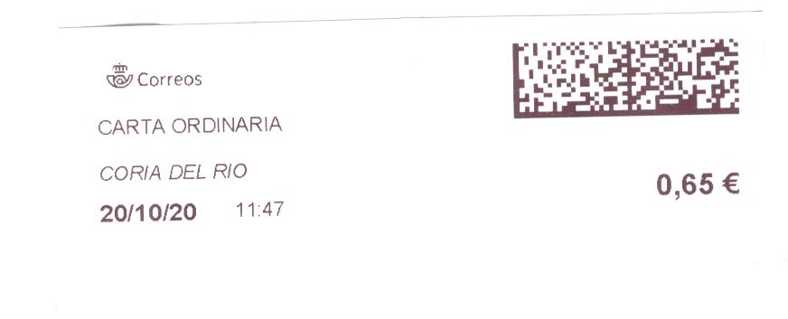 Etiqueta térmica digital. Nuevo Correos. Coria del Rio. Carta ordinaria. 2020-10-20. 11.47. 4,1x10. 0,65 euros.jpg