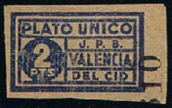 2 ptas. Plato Único J.P.B. Valencia del Cid.