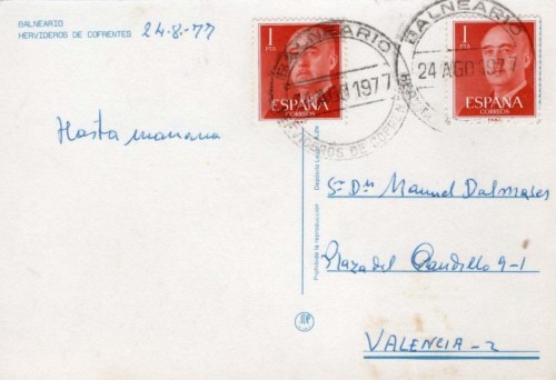 Balnearios. Valencia. Hervideros de Cofrentes. 1977-08-24. Tarjeta postal.jpg