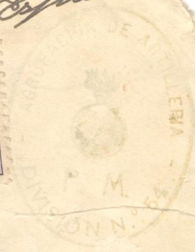 Censura militar. Agrupación de Artilleria - División 54. Tampón. P. M. 1939-01-16.jpg