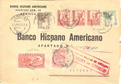 Censura. Córdoba. Gobierno Militar de Córdoba. Censura de Correos. 1937-06-22. 1,9x8. Carta. Anverso.jpg