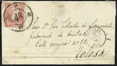 Carta de Vitoria con destino Tolosa (15/10/1858)