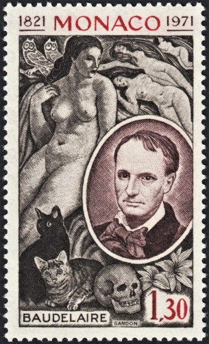 Mónaco, 1971, Charles Baudelaire. Sello diseñado y grabado por Pierre Gandon. Impresión en calcografía