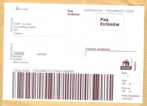 Etiqueta Grande. Nuevo Correos. Paq Estándar. No indica (Villena, sin precisar). 449223. Domicilio. Sin franqueo. 10x14,5. 2021-02-11. Baja.jpg