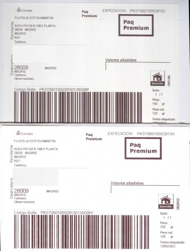 Etiqueta Grande. Nuevo Correos. Paq Premium. No indica (CCP Chamartín, Suc 61, sin precisar). 195184 y 282952. Domicilio. Sin franqueo. Juntas. Baja.jpg