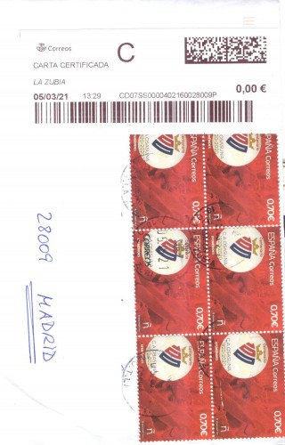 Etiqueta térmica digital. Nuevo Correos. La Zubia. Carta certificada. 2021-03-05. 13.29. 4,1x10. 0,00 euros. Sobre. Baja.jpg