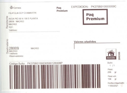 Etiqueta Grande. Nuevo Correos. Paq Premium. No indica (CCP Chamartín, Suc 61, sin precisar). 286366. Domicilio. Sin franqueo. 10x14,4. 2021-03-11. Baja.jpg