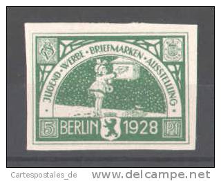 Vignette Jugend Werbe-Briefmarken-Ausstellung Berlin 1928, Wappen, MÀdchen steckt Brief in Briefkasten.jpg