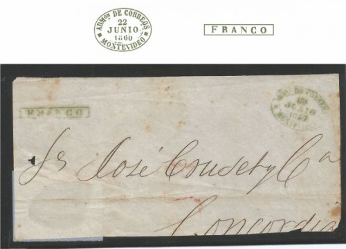 Frente enviado desde Montevideo a Concordia, Argentina 1857.