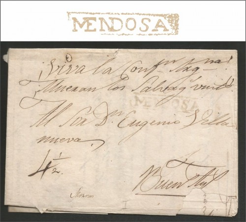 Carta  completa  dirigida a  Buenos  Aires con fecha 18 de Marzo de 1850 con marca V. K. n° 1 (rojo herrumbre) 1790/1851. Con tasa 4 ½ aplicada<br />a pluma.
