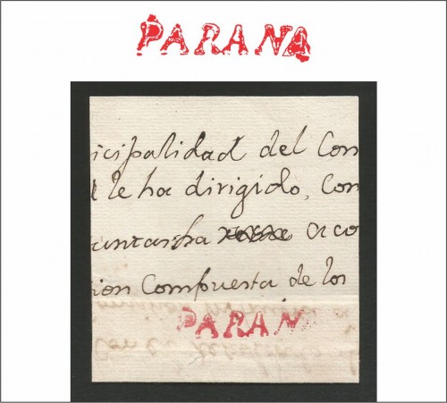 Fragmento de carta, sin fecha, con marca V. K. n° 1 (rojo) 1819/1854.