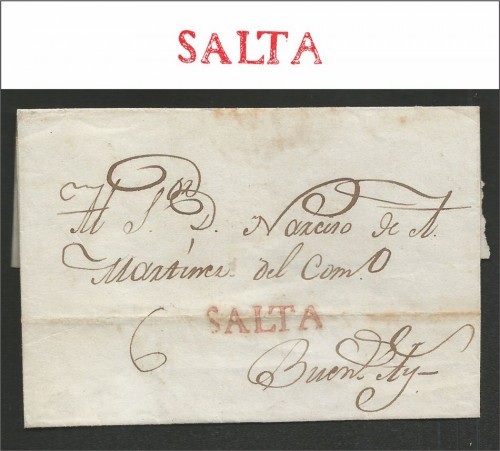 Cubierta circulada a Buenos Aires con fecha 20 de Julio de 1837 con marca V. K. n° 3 (rojo) 1813/49. Con tasa 6 aplicada a pluma.