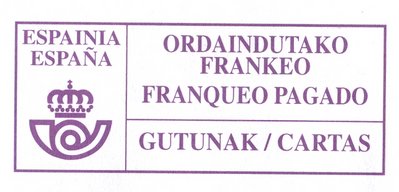 Franqueo Pagado. Centro vasco de Transfusión. Gutinak-Cartas. Ordaindutako Frankeo. Cartucho.jpg