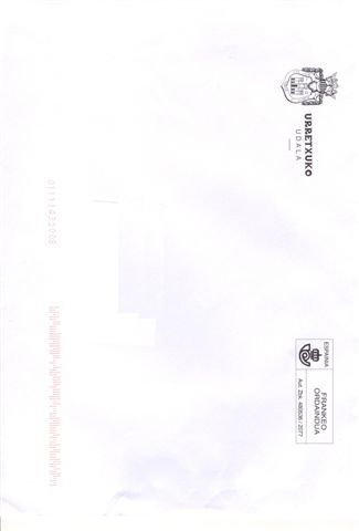 Franqueo Pagado. Urretxuko Udala. 480536-2077. Frankeo Ordaindua. Baja.JPG