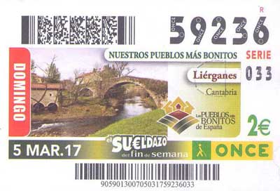 Cupón ONCE Pueblos más bonitos 5-03-2017