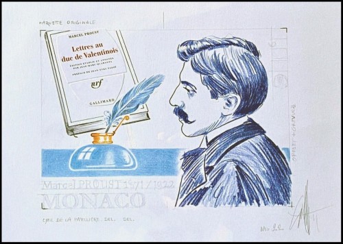 Diseño definitivo y adoptado de Cyril de La Patellière para el sello de Proust que ha grabado Albuisson