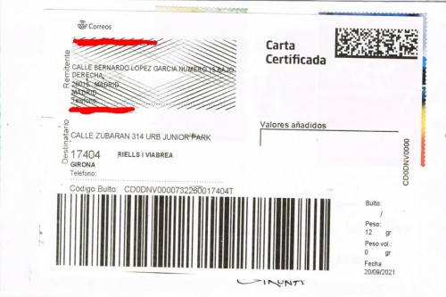 Carta certificada Madrid a Gerona